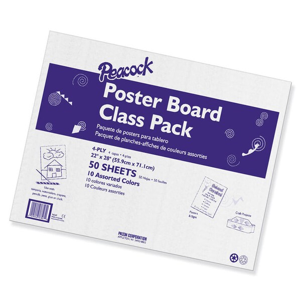 Poster Board Class Pack, 10 Assorted Colors, 22" x 28", PK50